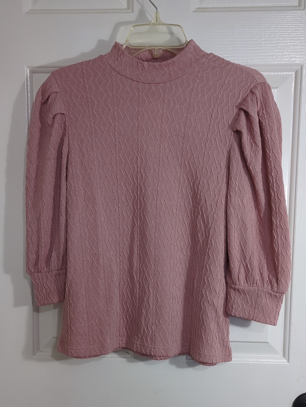 Women’s Textured Mock Neck Long Sleeve Blouse- Rose Pink